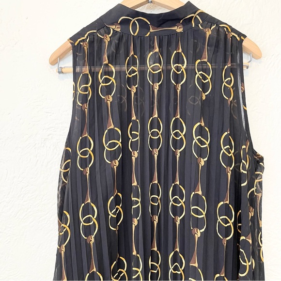 Banana Republic Dress Midi Pleated Black Horsebit Chain Print Medium M - Picture 2 of 14